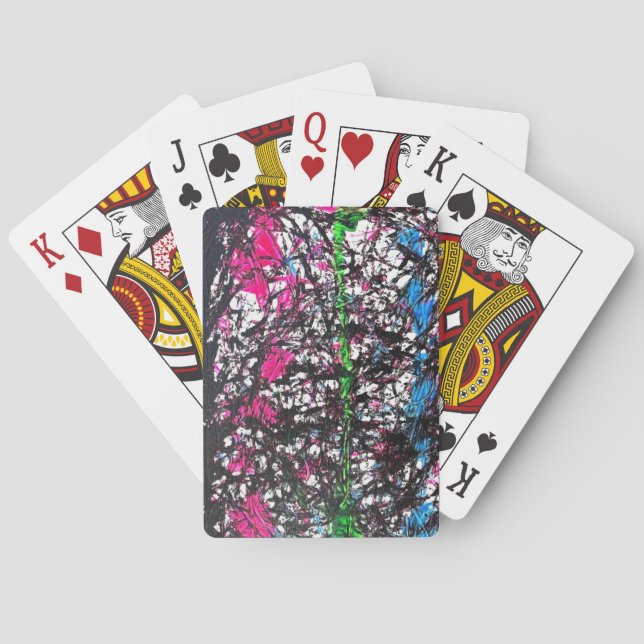 Black, Pink, Green, Blue Marble Artwork Playing Cards (Back)