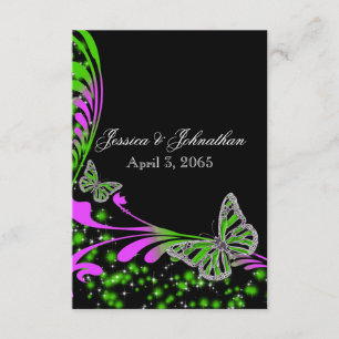 Black pink green butterfly sparkle invitation
