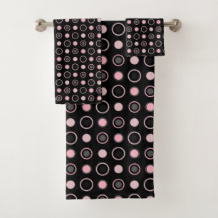 Black, pink, grey and white dots bath towel set