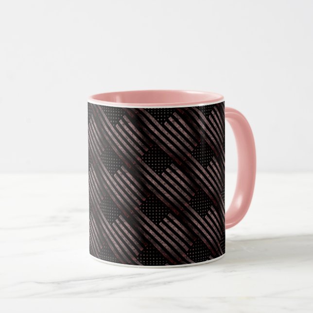 Black Pink Grunge Vintage American Flag Pattern Mug (Front Right)