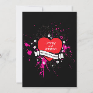 Black & Pink Grungy Heart Music Themed Wedding Invitation