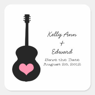 Black/Pink Guitar Heart Save the Date Stickers