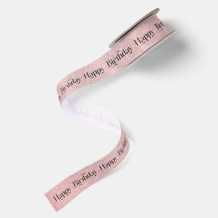 Black Pink Happy Birthday Retro Typography Satin Ribbon
