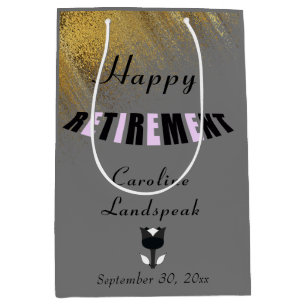 Black Pink Happy Retirement Glitter & Black Tulip Medium Gift Bag
