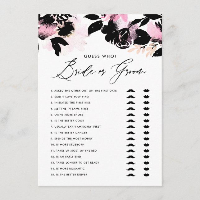 Black Pink He Said She Said Bride or Groom Game Enclosure Card (Front)