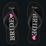 Black/Pink Heart Bride's Flip Flops<br><div class="desc">Fun,  custom pink and black bridal wedding flip flops.</div>