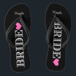 Black/Pink Heart Bride's Flip Flops<br><div class="desc">Fun,  custom pink and black bridal wedding flip flops.</div>