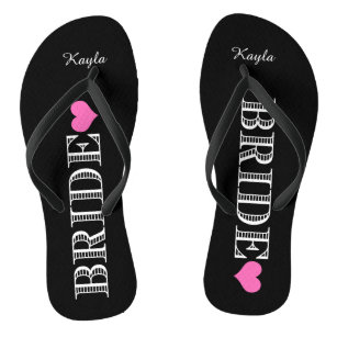Black/Pink Heart Bride's Flip Flops