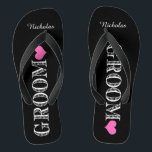 Black/Pink Heart Groom's Flip Flops<br><div class="desc">Fun,  custom wedding flip flops</div>