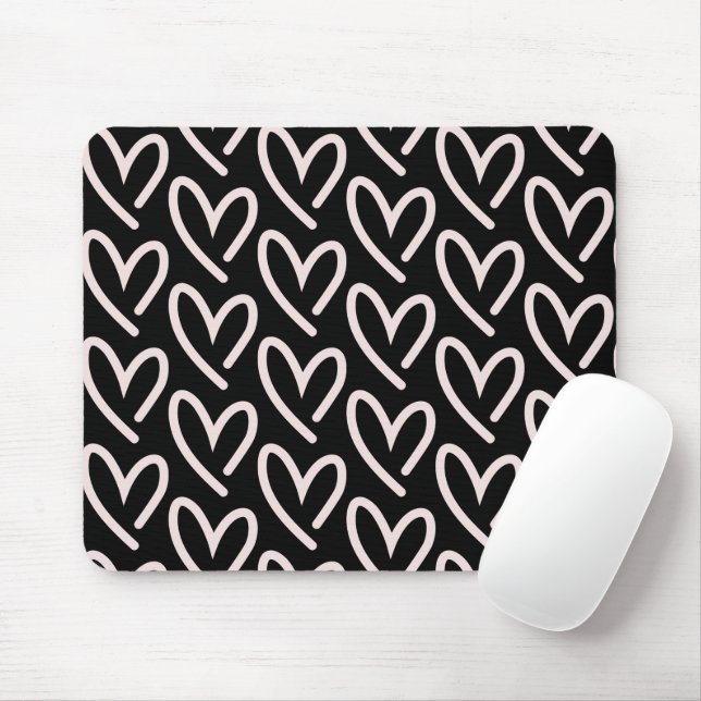 Black & Pink Heart Mouse Mat (With Mouse)