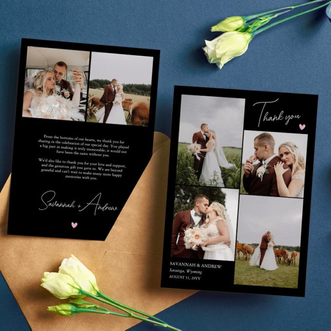 Black Pink Heart Wedding Photos Thank You Note (Creator Uploaded)