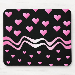 Black Pink Hearts and Ribbons Mouse Mat