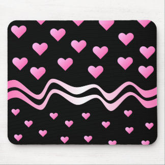Black Pink Hearts and Ribbons Mouse Mat