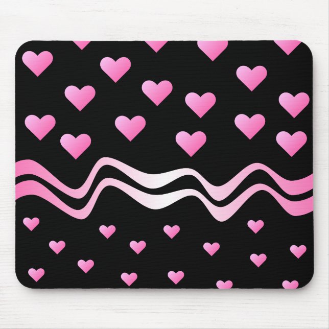 Black Pink Hearts and Ribbons Mouse Mat (Front)
