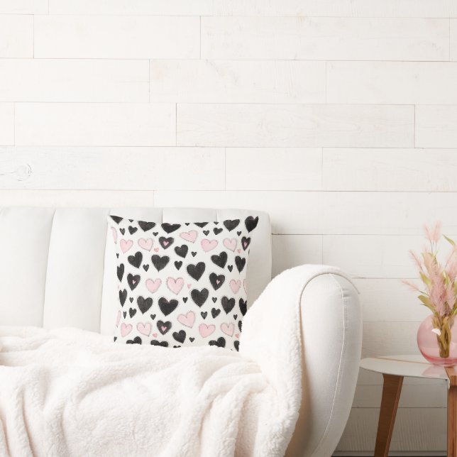 Black Pink Hearts Cushion (Couch)