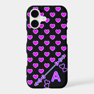 Black Pink Hearts Pattern Custom Monogram