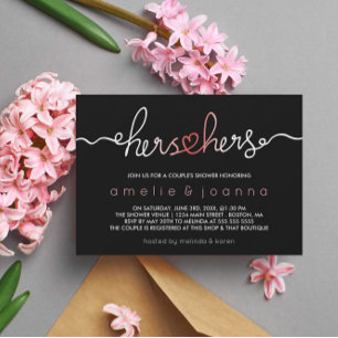 Black & Pink   Hers & Hers Couple's Shower Invitation