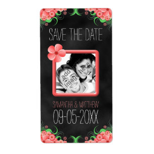 Black Pink Hibiscus Save The Date Wine Label Large