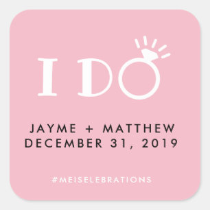 Black Pink 'I Do' Wedding Couple Hashtag Square Sticker
