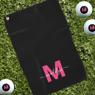Black Pink Initial Name Monogram Golf Towel