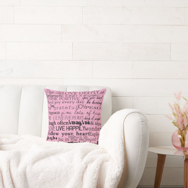 Black Pink Inspirational Words Cushion (Couch)