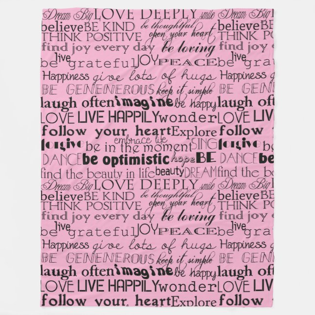 Black Pink Inspirational Words Fleece Blanket (Front)
