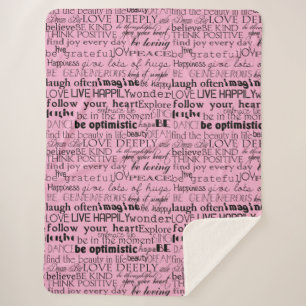 Black Pink Inspirational Words Sherpa Blanket