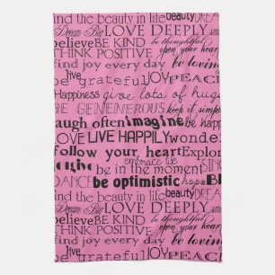 Black Pink Inspirational Words Tea Towel