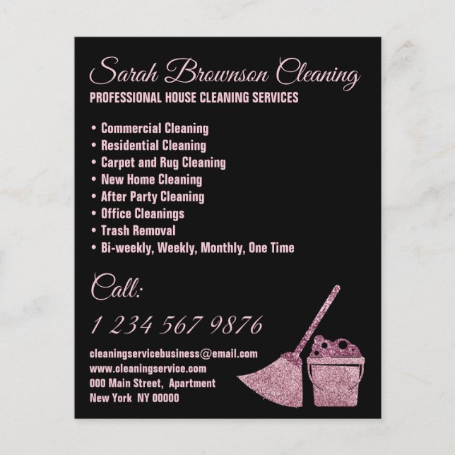 Black Pink Janitorial Maid House Cleaning Flyer (Front)