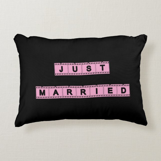 Black Pink Just Married Decorative Cushion (Front)