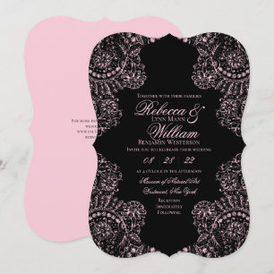 Black Pink Lace Elegant Gothic Wedding Invitation
