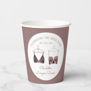 Black Pink Lace Watercolor Lingerie Bridal Shower Paper Cups