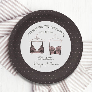 Black Pink Lace Watercolor Lingerie Bridal Shower Paper Plate