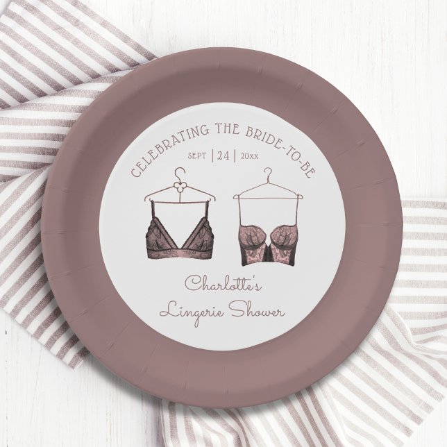 Black Pink Lace Watercolor Lingerie Bridal Shower Paper Plate (Creator Uploaded)