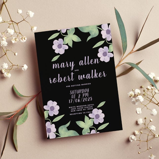 Black pink lavender green floral spring wedding invitation (Black pink lavender green floral spring wedding )