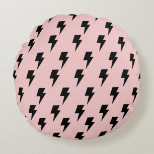 Black Pink Lightning Y2K Indie Stylish Comfort Round Cushion