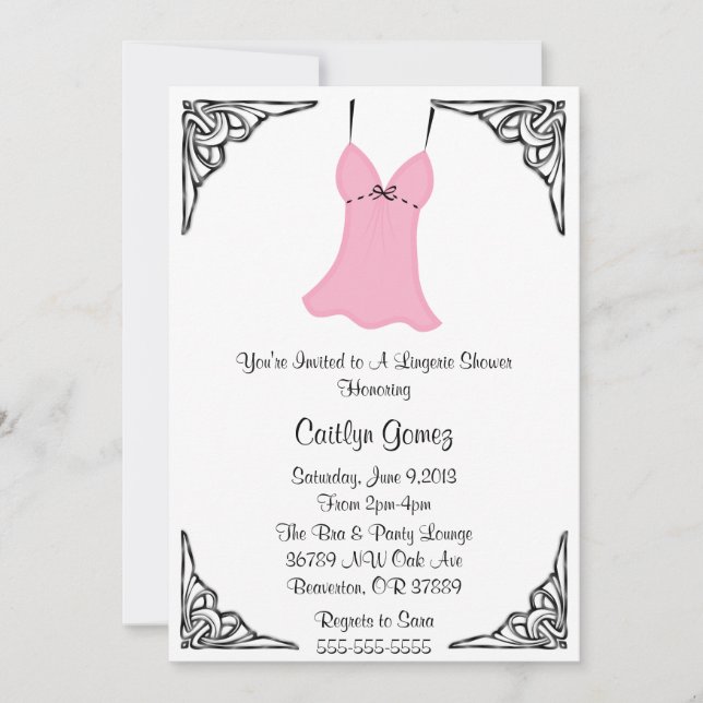 Black & Pink Lingerie Bridal  Shower Invitation (Front)