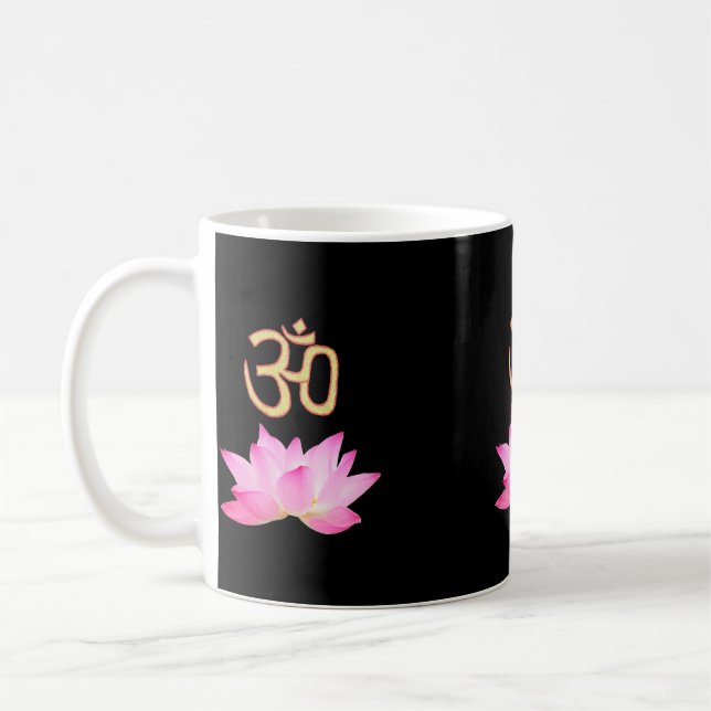 Black Pink Lotus Flower Om Coffee Mug (Left)