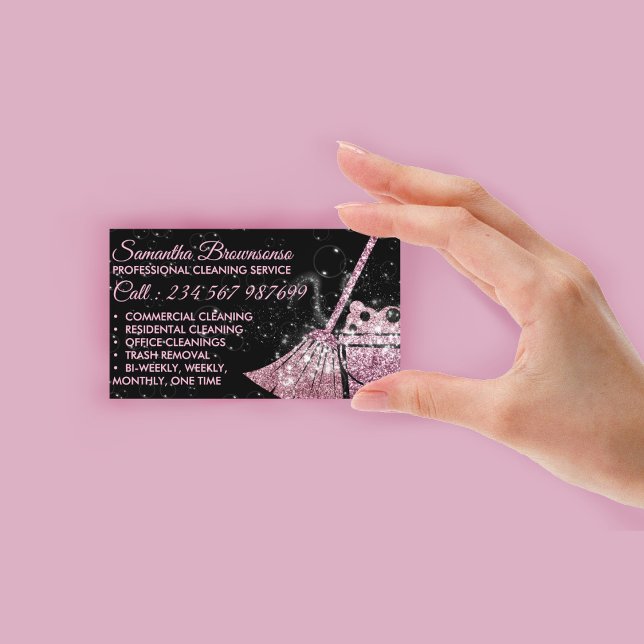 Black Pink Luxury Cleaning Service Maid Janitorial Business Card (Black Pink Luxury Cleaning Service Maid Janitorial Business Card)