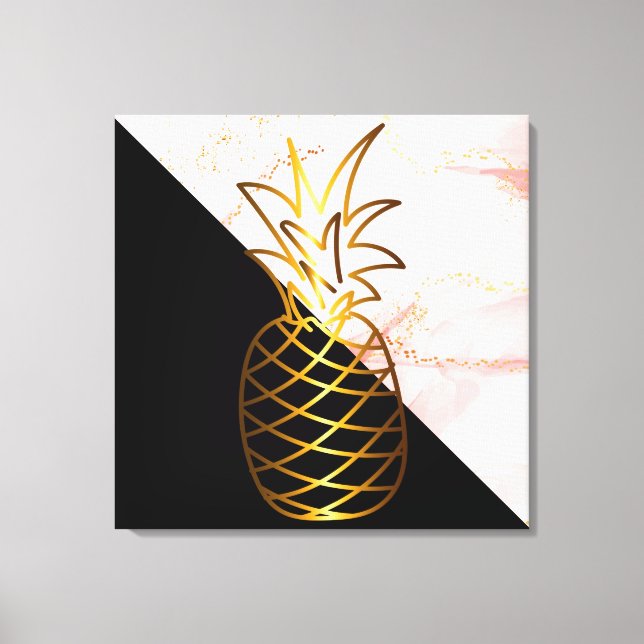 Black Pink Marble gold Pineapple Canvas Print (Front)