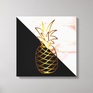 Black Pink Marble gold Pineapple Canvas Print