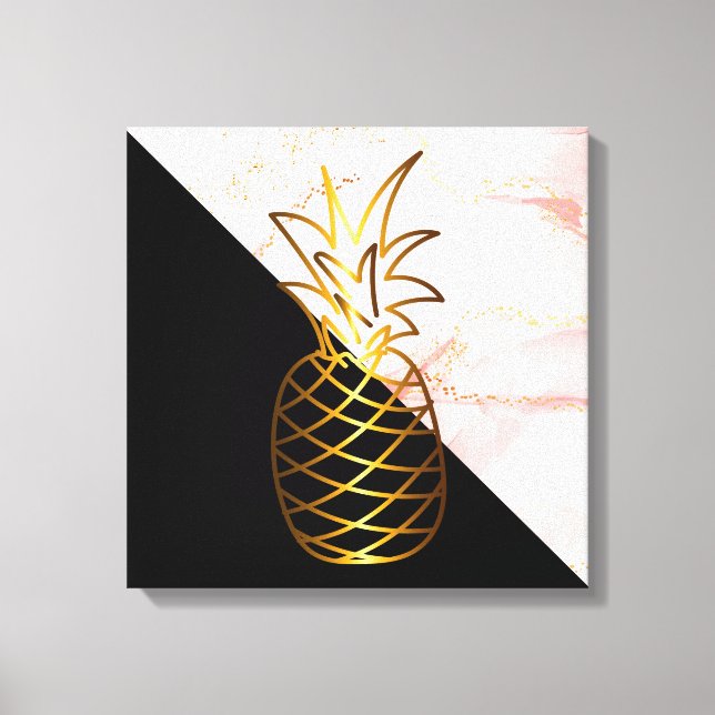 Black Pink Marble gold Pineapple Canvas Print (Front)
