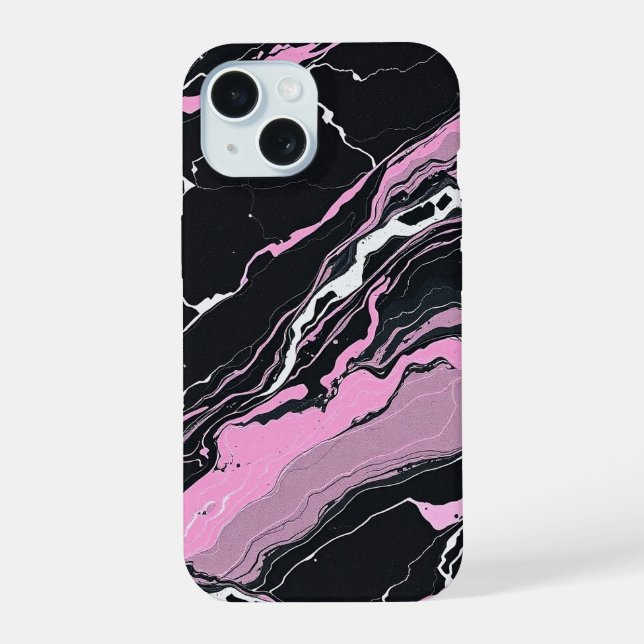 Black & Pink Marble iPhone 15 Case (Back)