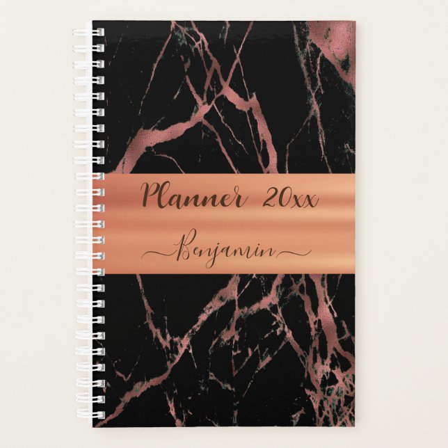 Black Pink Marble Rose Gold Planner 2023 2024 (Front)