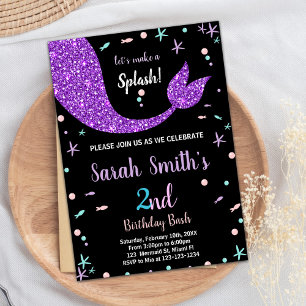 Black Pink Mermaid Tail Birthday Invitations