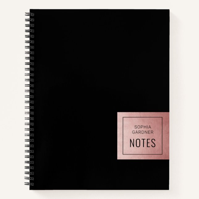 Black Pink Minimalist Personalised Name Notebook (Front)