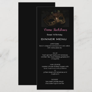 Black & Pink Minimalist Sweet 16 Masquerade Mask  Menu