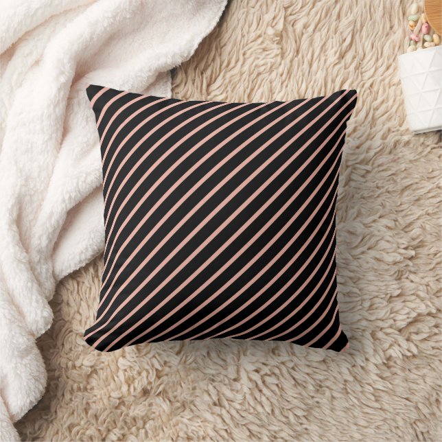 Black Pink Modern Diagonal Stripes Cushion (Blanket)