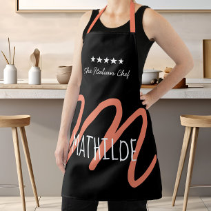 Black Pink Modern Script Monogram Chef Apron
