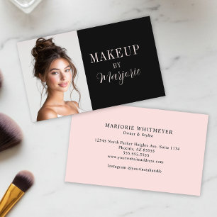 Black Pink Modern Typography Script Photo Makeup Business Card